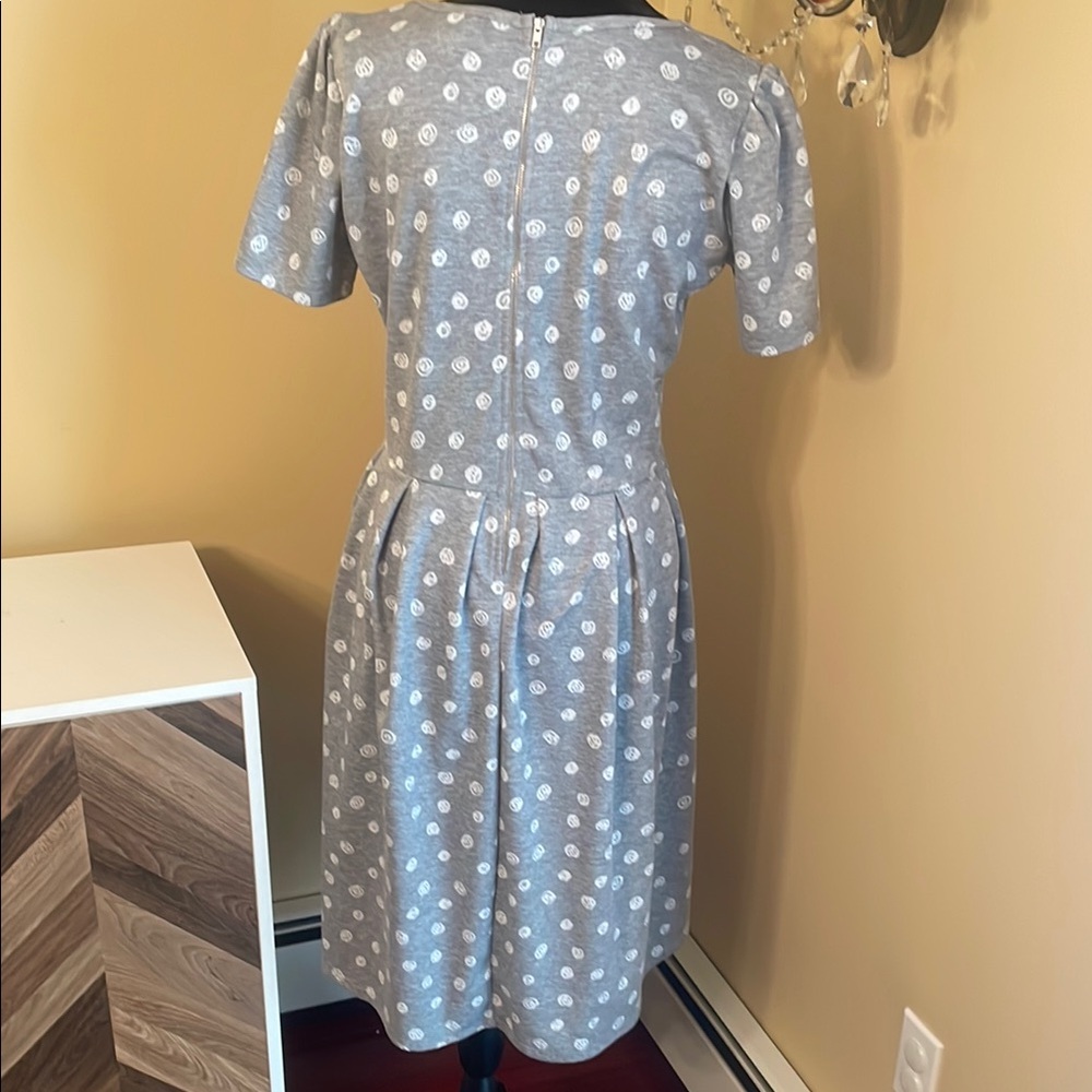 LuLaRoe Gray and White Polka Dot Midi Dress - Picture 3 of 6